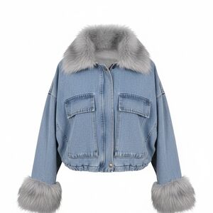 Women's Denim Jacket with Faux Fur Trim